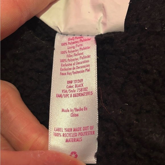 ❄️ Justice Girl's Black Winter Parka Jacket L (12/14) Fur Hood - Picture 9 of 10